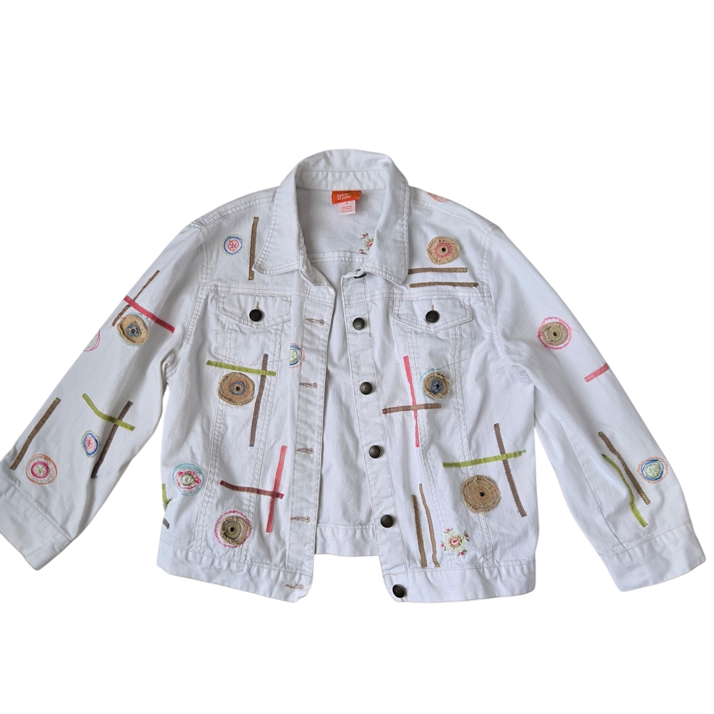 Hearts of Palm White Jean Jacket with Colorful Embroidery